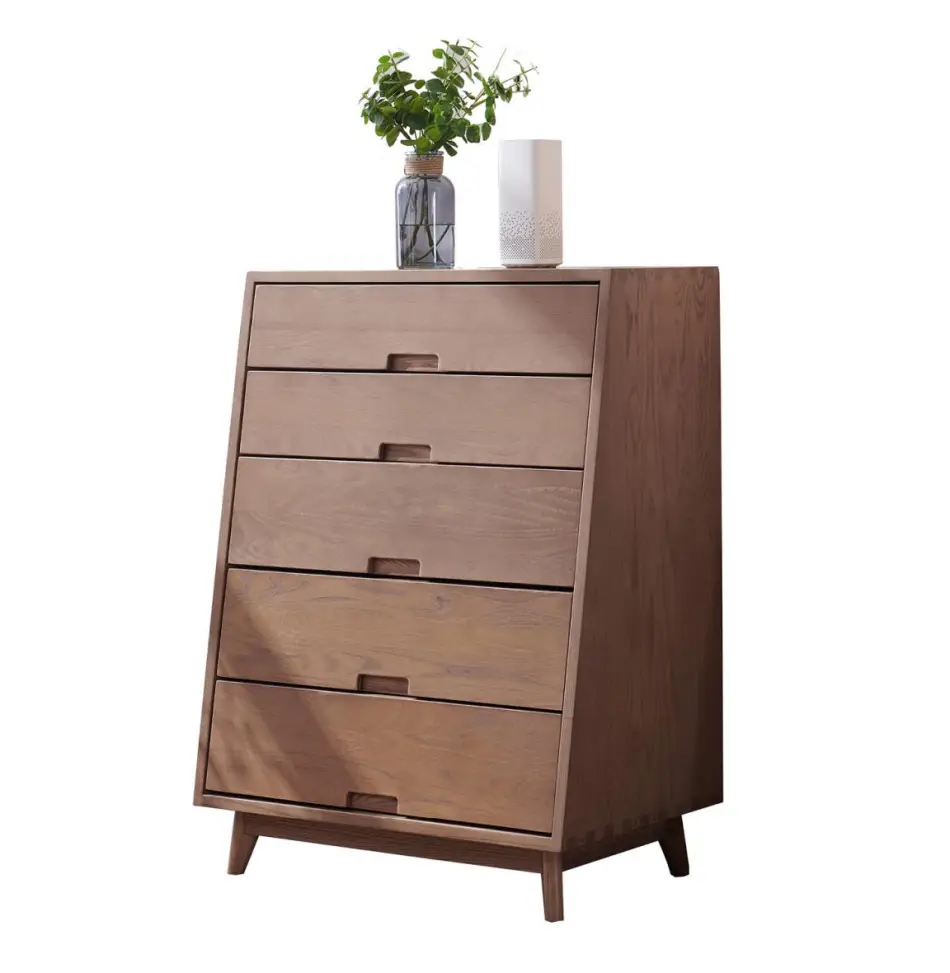 White wax wood trapezoidal cabinet