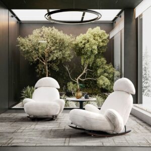 mushroom shearling lounge chair