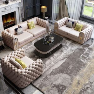 Button Italian Style Leather Sofa Red/Beige New