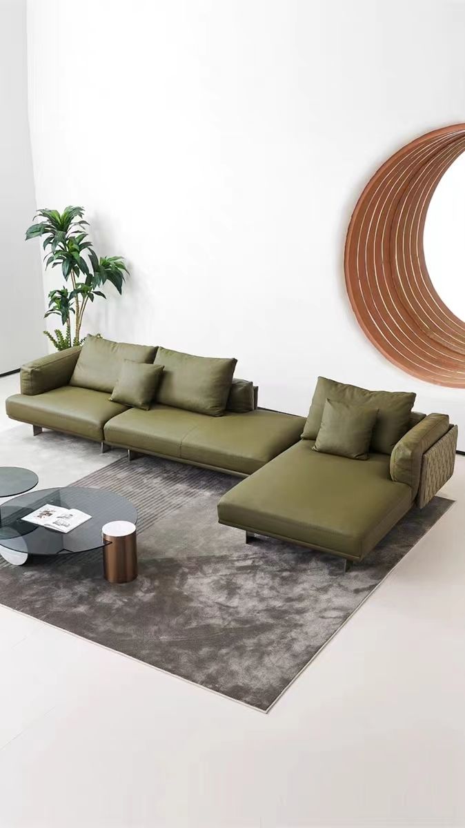 weaving sofa Italian minimalist leather sofa villa living room corner sofa